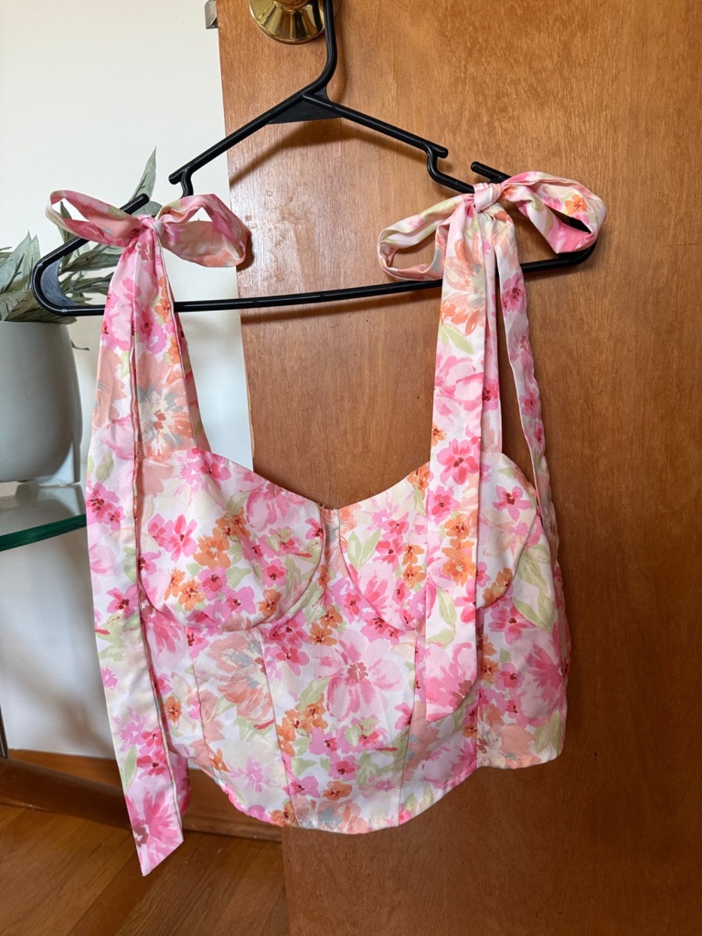 Floral Tie-Shoulder corset Top - Pink Floral